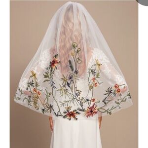 Colorful Floral Embroidered Wedding Veil